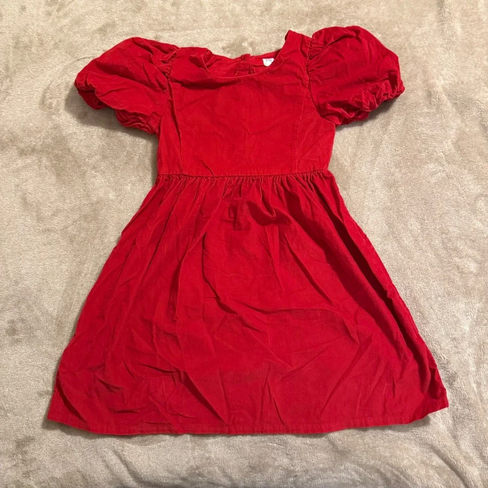 Gap Kids Girls Red Corduroy Puff Sleeve Dress Size L 10-11 Holiday